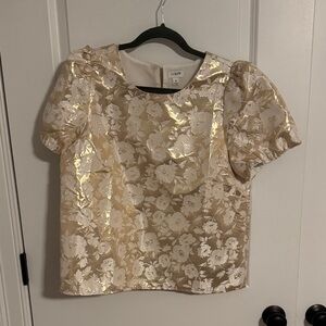 J. Crew Metallic Gold Floral Blouse